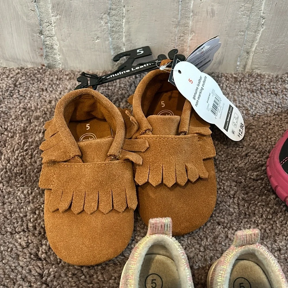 Toddler girl size 5 moccasins, boots, slip on, water shoes bundle!